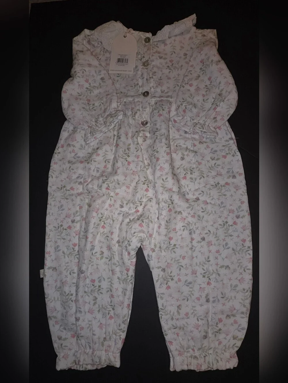 Delicate Floral Ruffle Collar Baby Romper - White with Pink & Green